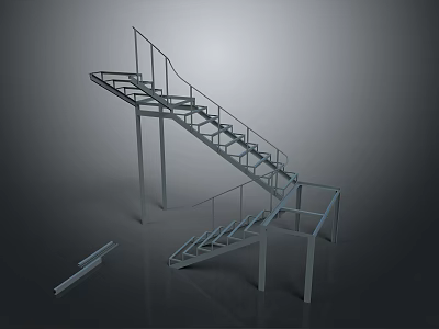 Industrial Metal Staircase Structure With Handrail Steps Frame And Metal Components 3d model