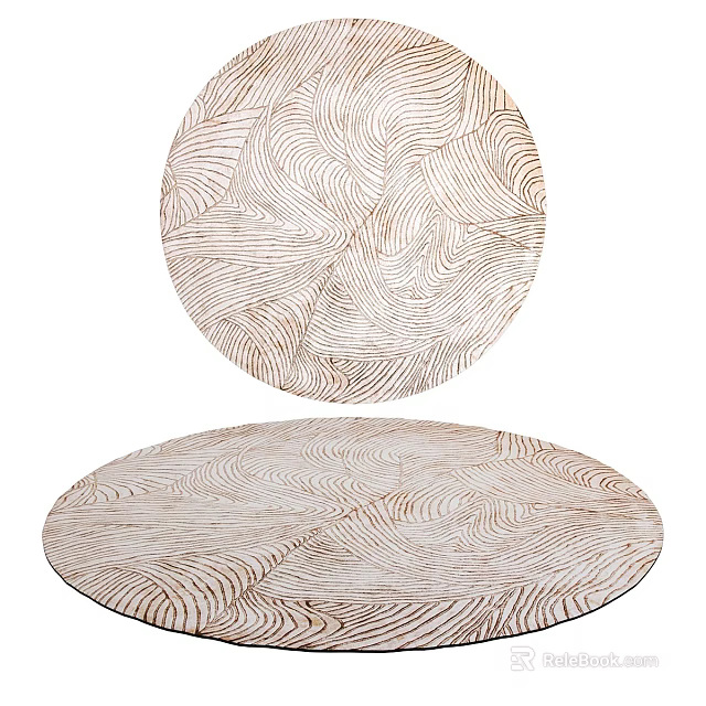Natural Wave Texture Round Rug In Neutral Beige For Modern Living Room Decor 3d model 