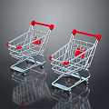 Two Shopping Carts With Red Handles On Dark Background With Reflections 3d model