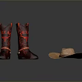 Fashionable Red Cowboy Boots And Classic Cowboy Hat For Daily Use