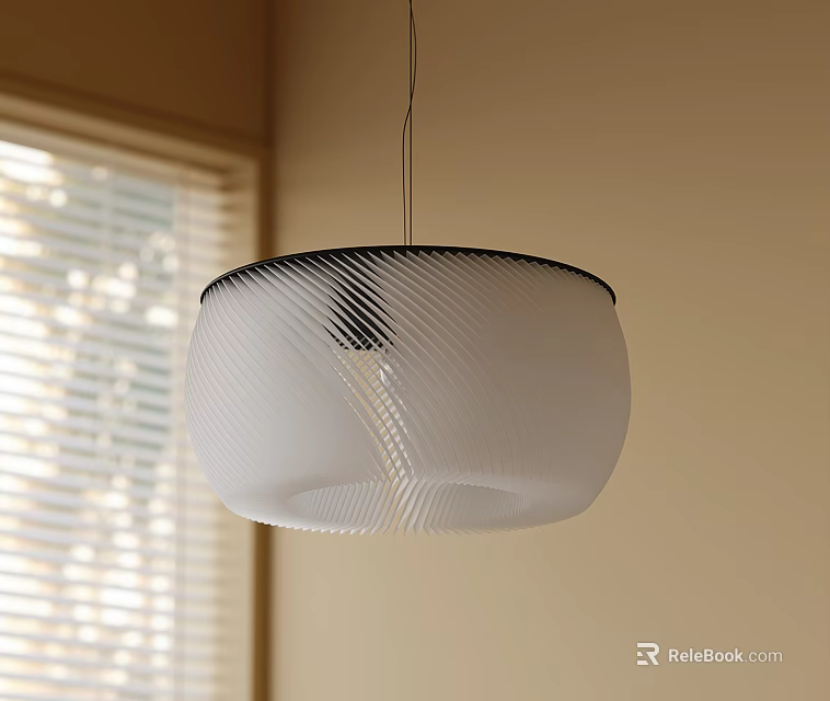 Modern White Wavy Texture Pendant Light With Black Rim Hanging In Room Near Window Blinds 3d model 