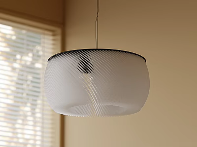 Modern White Wavy Texture Pendant Light With Black Rim Hanging In Room Near Window Blinds 3d model