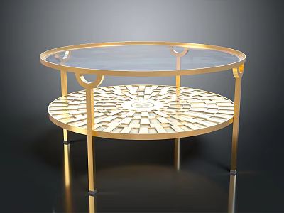 Elegant Round Gold Coffee Table With Glass Top And Intricate Decorative Base 3d model
