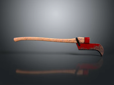 Red Axe With Wooden Handle Isolated On Gray Background And Reflection 3d model