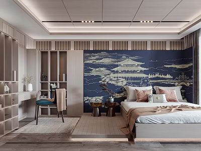 New Chinese Tatami Bedroom 3d model