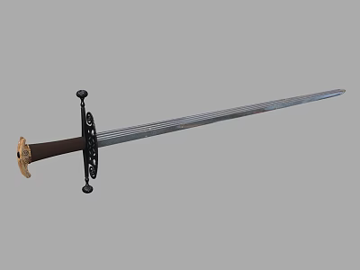 Classic Sword With Silver Striped Blade Brown Hilt And Black Decorative Guard 3d model
