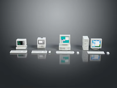 Various Desktop Computer Models Featuring Monitors Keyboards And Host Units Displayed 3d model