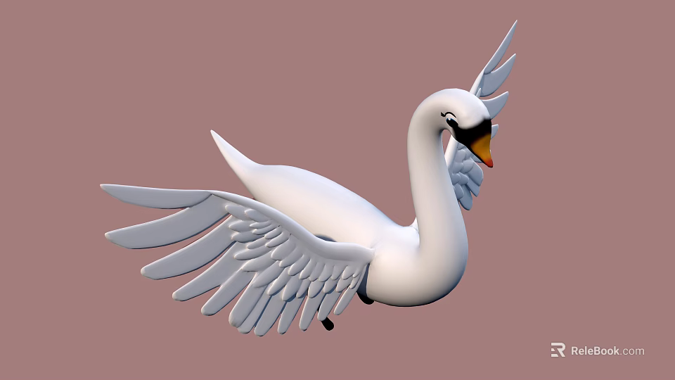 White Swan with Spread Wings Flying Gracefully in Mid Flight as Elegant Flying Bird 3d model 