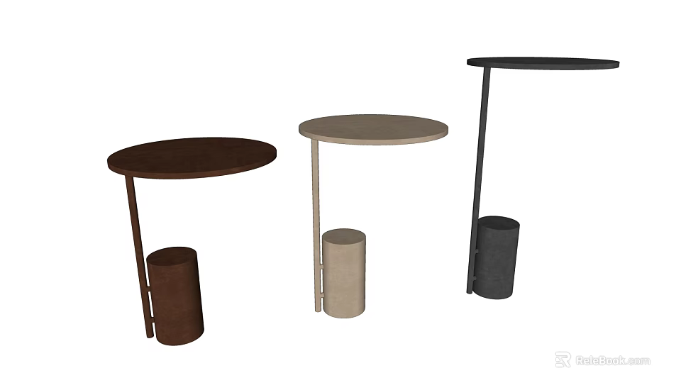 Modern Round Side Tables with Three Different Colored Cylindrical Bases 3d model