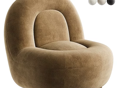 Brown Curved Single Seater Sofa With Velvet Fabric And Multiple Color Options 3d model