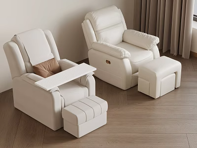 White Comfortable Massage Chairs With Ottoman In Modern Room Wooden Floor 3d model