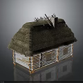 Traditional Wooden House Architecture With Thatched Roof Log Walls And Small Windows