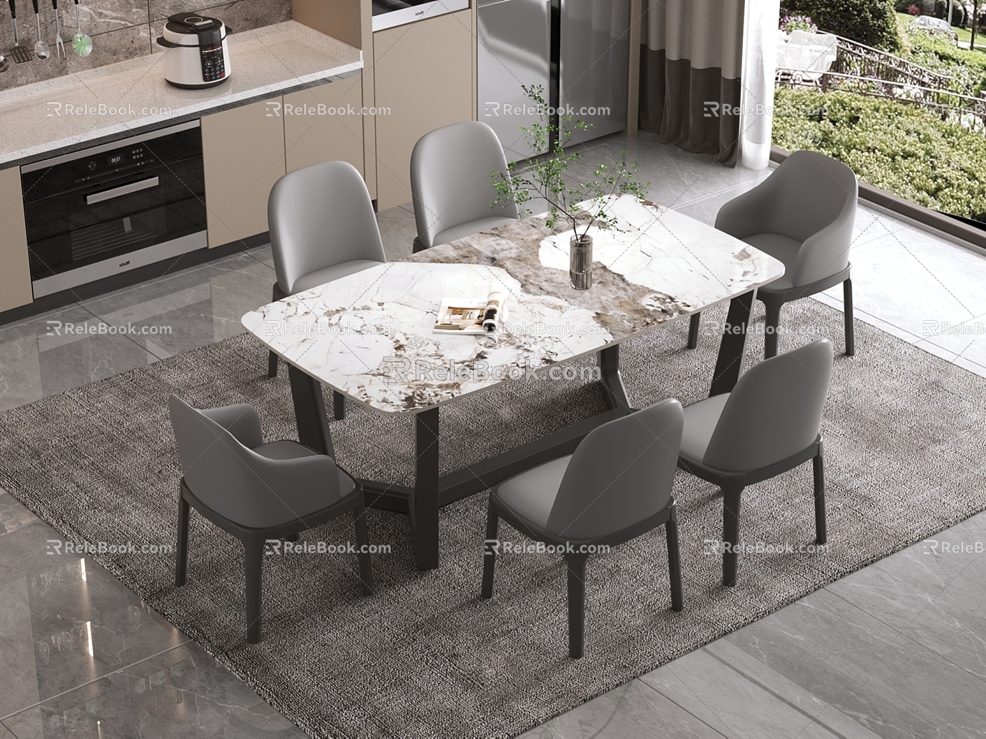 Light Luxury Dining Table and Chair Combination 3d model