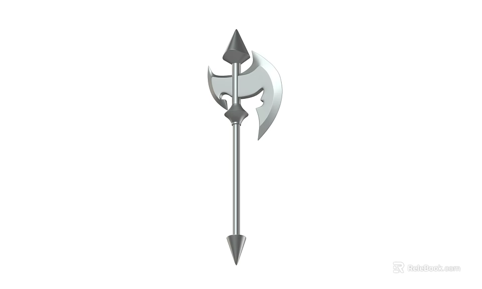 Medieval Fantasy Metal Axe Spear With Double Bladed Design And Sharp Pointed Tips 3d model 
