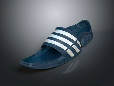 Comfortable Blue Slide Slippers With White Stripes For Daily Wear 3d model