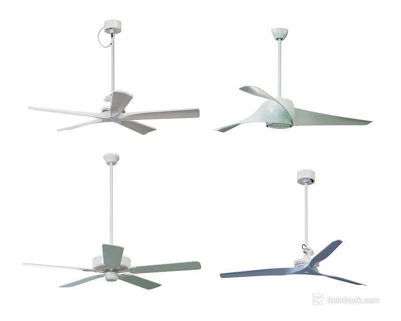 Modern Ceiling Fans With Various Blade Designs And Color Options For Home Use 3d model 