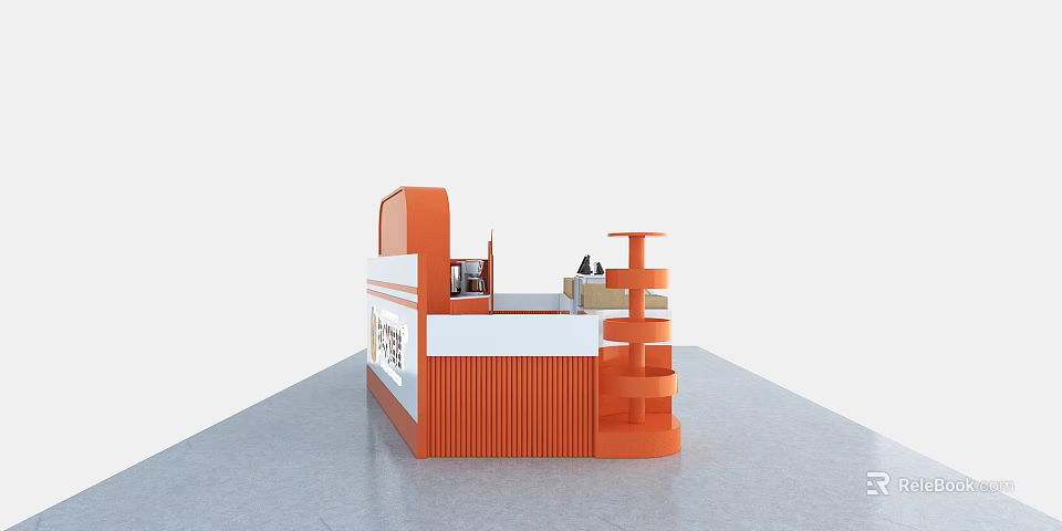 Stylish Orange Retail Store Interior With Counter Display Columns And Signage 3d model 