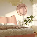Cozy Kids Room With Pink Bed Round Wall Decor Pendant Light Sunlight And Green Plant