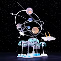 Starry Sky Photo Spot With Planets Moons Orbits And Transparent Tree Structures 3d model