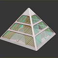 Natural Scenic View Reflected in Pyramid Shaped Glass Structure With Metal Frame