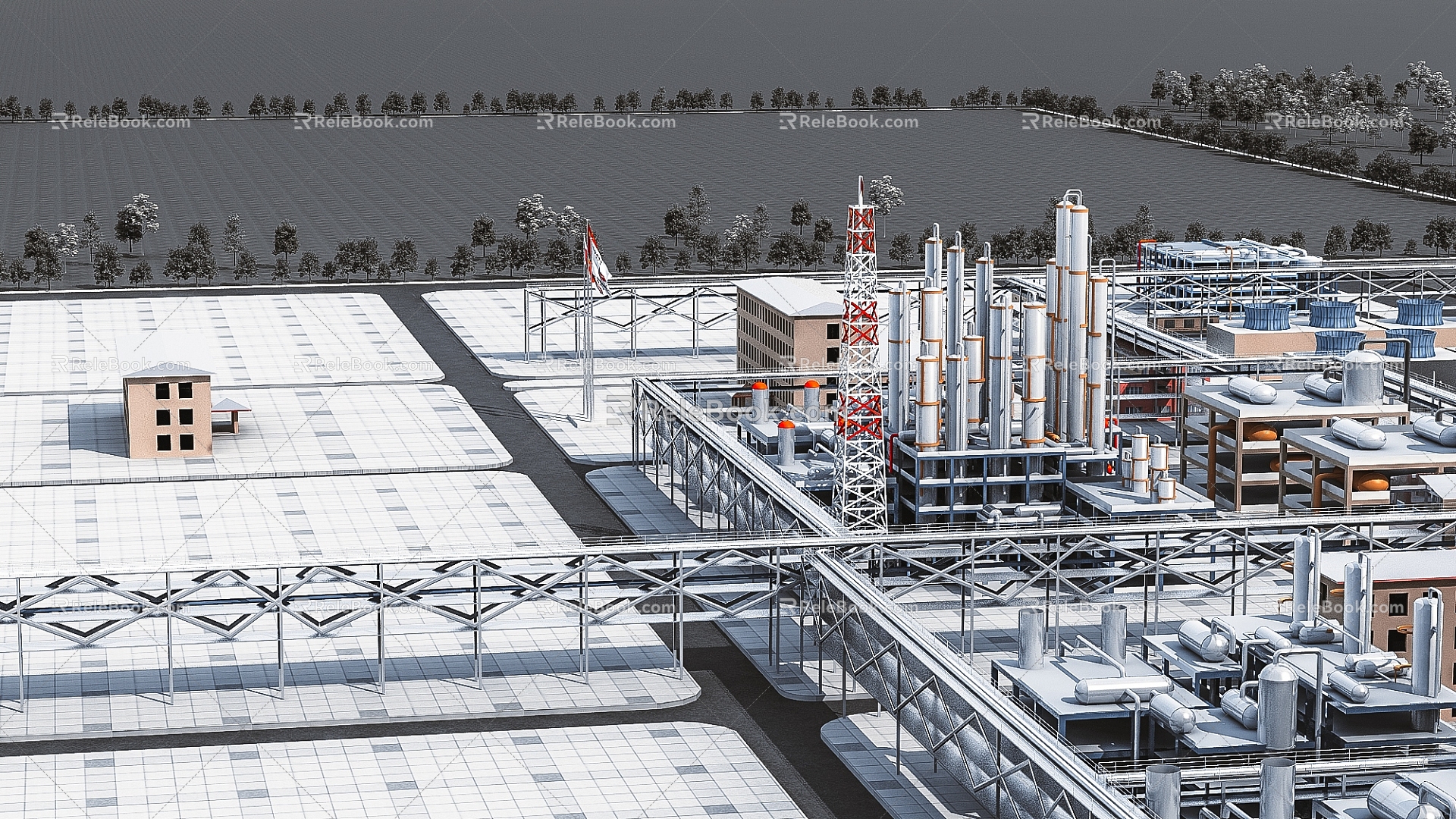 High-altitude operation in modern plant industrial park 3d model