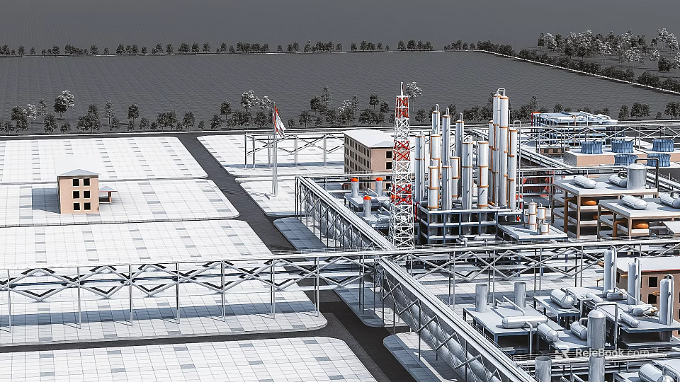 Large Scale Industrial Plant Featuring Metal Structure Pipeline Systems And Industrial Equipment 3d model 