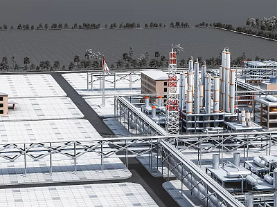 Large Scale Industrial Plant Featuring Metal Structure Pipeline Systems And Industrial Equipment 3d model