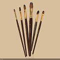 Professional Art Paintbrushes With Dark Wooden Handles Golden Ferrules And Various Tips