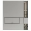 Modern Fireplace In Textured Wall With Dark Cabinetry And Lit Shelves