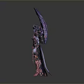 Woman With Purple Pink Wings In Ornate Outfit And Armor Elements Standing