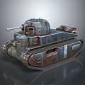 Rusty Vintage Tank With Metal Texture Tracks And Turret On Simple Gray Background