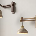 Modern Wall Lamps With Wooden Brackets And Textured Shades Illuminated On Light Wall