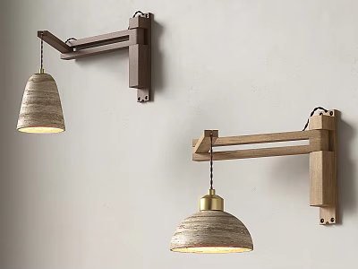 Modern Wall Lamps With Wooden Brackets And Textured Shades Illuminated On Light Wall 3d model