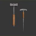 Two Weapon Hammers of Different Sizes with Silver Hammerheads and Wooden Handles