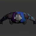 Futuristic 3D Character With Blue Purple Techwear Armor And Digital Outfit