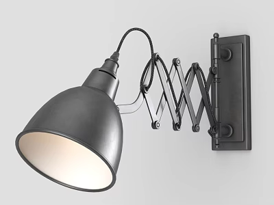 Industrial Style Black Metal Wall Lamp With Adjustable Arm And Hemisphere Shade 3d model