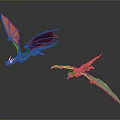 Colorful Flying Dragons With Orange And Purple Wings In 3D Render