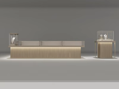 Elegant Modern Jewelry Store Interior With Wooden Counter And Glass Display Cases 3d model