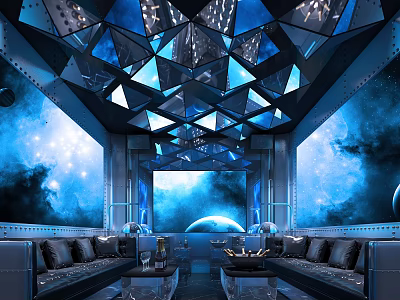 Starry Sky Theme KTV Interior With Luxury Design Sofa Seating And Large Screen 3d model