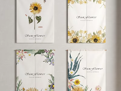 Shine Flower Curtains With Sunflowers And Floral Patterns For Home Decoration 3d model