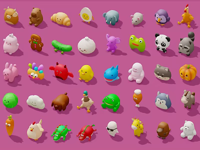 Cartoon animal plush toy cute animal children's toy Q version of the animal 3d model