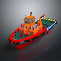 Orange Red Tugboat 3D Model With Wheelhouse Crane And Deck Railings