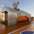 Modern Kindergarten Architecture With Green Playground And Creative Arch Design 3d model