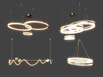 Modern Chandeliers With Ring Wave Shapes Crystal Metal Frame Bright Lighting 3d model