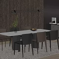 Modern Dining Table Set With Marble Top Chairs Pendant Light And Wooden Wall
