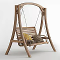 Wooden Swing Chair With Sturdy Frame Comfortable Slatted Seat And Decorative Pillows