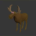 Cartoon Moose 3D Model With Brown Color Large Antlers And Friendly Expression