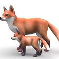 Cute Cartoon Mother Fox And Cub Standing Together On White Background