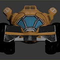 Orange Futuristic Sci Fi Vehicle With Large Tires And Blue Transparent Panels