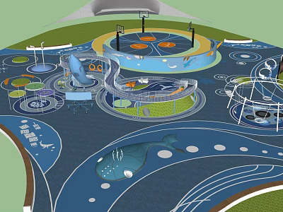 Garden Landscape Design For Children With Circular Areas Blue Flooring And Slide 3d model